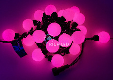 Светодиодная гирлянда большие шарики Rich LED 5 м, 20 шариков, 220 В, соединяемая, розовая, черный провод, RL-S5-20C-40B-B/P