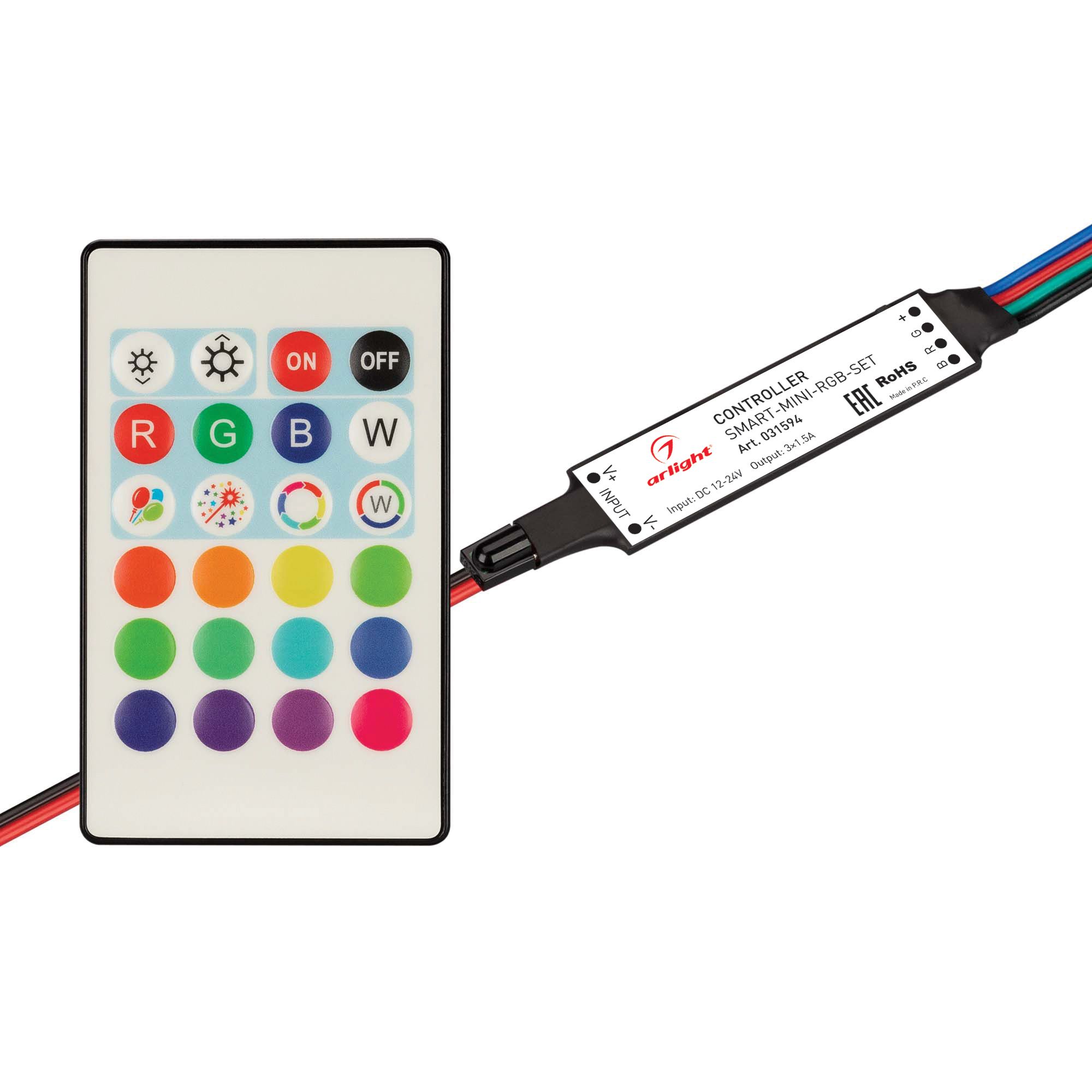 Контроллер SMART-MINI-RGB-SET (12-24V, 3x1.5A, ПДУ 24кн, IR) (Arlight, IP20 Пластик, 5 лет) фонарь велосипедный moon kl 01 передний 1 диодный 2 режима универсальный пластик красный wp kl 01 w