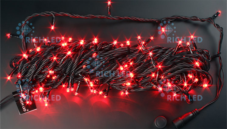 

Светодиодная гирлянда 200 LED, IP54, для улицы и помещения, провод черный, Свечение: 8 режимов, RL-T20C2-B/R, RL-T20C2-B/R