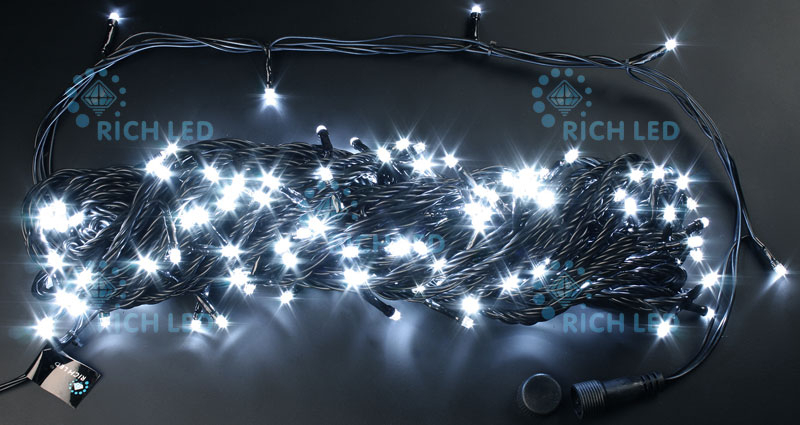 

Светодиодная гирлянда 200 LED, IP54, для улицы и помещения, провод черный, Свечение: 8 режимов, RL-T20C2-B/W, RL-T20C2-B/W