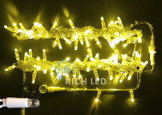 Светодиодная гирлянда Rich LED 10 м, 100 LED, 220 В, соединяемая, влагозащитный колпачок, желтая, прозрачный провод, RL-S10C-220V-CT/Y