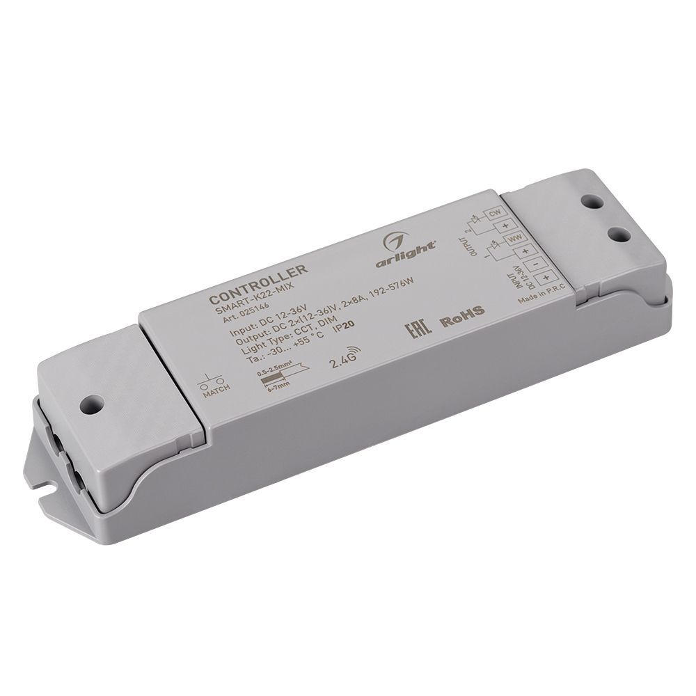 Контроллер SMART-K22-MIX (12-36V, 2x8A, 2.4G) (Arlight, IP20 Пластик, 5 лет) контроллер ard classic live 1 5m white 230v 1 6a ardecoled закрытый