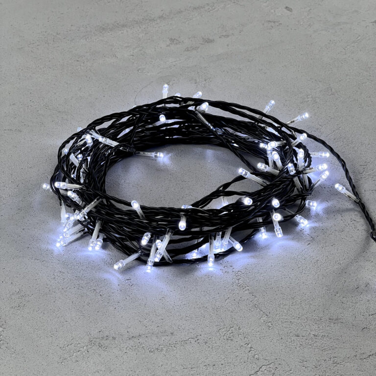 Гирлянда Нить с Контроллером 10м Белая 220В, 100 LED, Провод Черный ПВХ, IP20