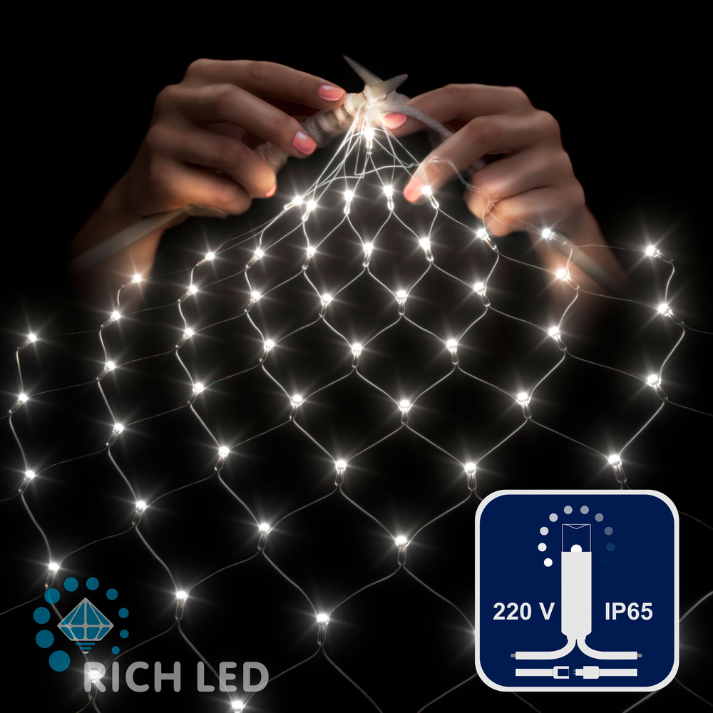 Светодиодная сетка Rich LED 2*3 м, белая, 388 LED, 220 B, прозрачный провод, колпачок RL-N2*3-CT/W
