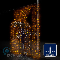 Светодиодная занавеса 600 LED, 58 Ватт, IP54, для улицы и помещения, провод Прозрачный, Свечение: постоянное, RL-C2*3-T/Y