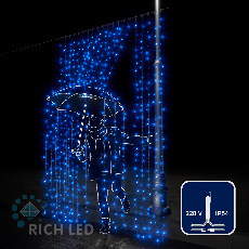 Светодиодная занавеса 600 LED, 58 Ватт, IP54, для улицы и помещения, провод Прозрачный, Свечение: постоянное, RL-C2*3-T/B