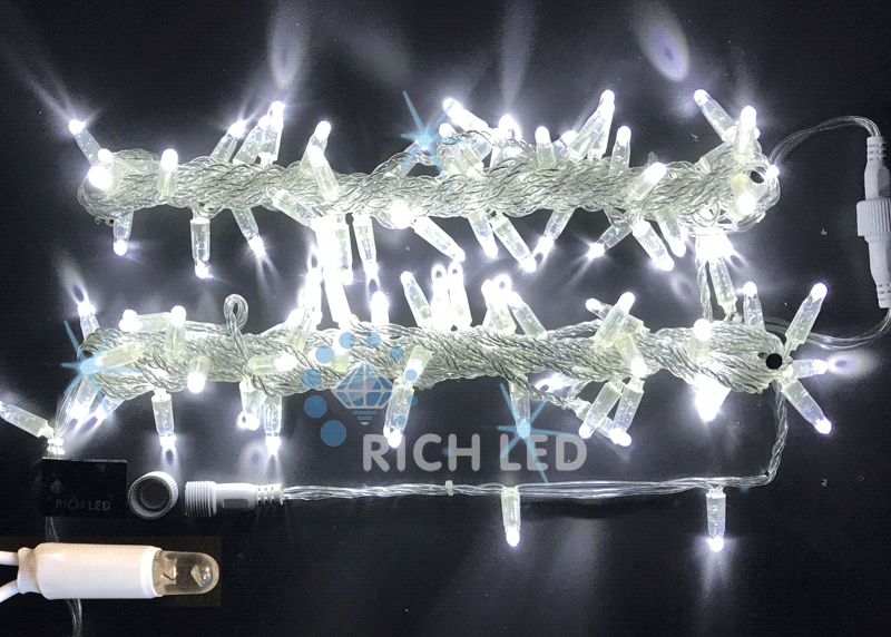 

Светодиодная гирлянда 100 LED, IP65, для улицы, провод Прозрачный, Свечение: мерцание, RL-S10CF-220V-CT/W, RL-S10CF-220V-CT/W