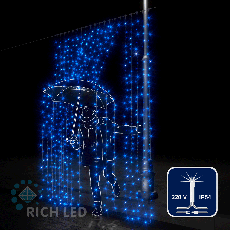 Светодиодный занавес (дождь) Rich LED 2*3 м, синий, мерцающий, прозрачный провод, RL-C2*3F-T/B
