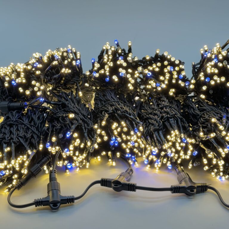 Комплект 5 Тепло-Белых Нитей по 20м с Мерцанием Белого Диода 1000 LED Провод Черный Каучук 23мм IP54 20890₽