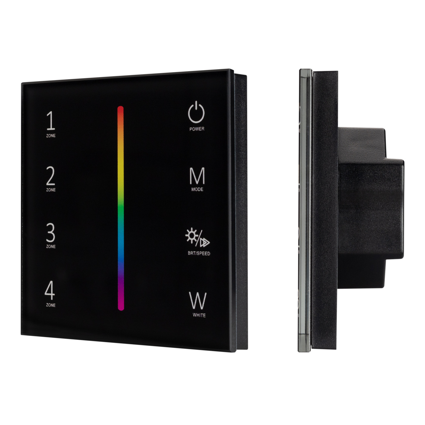 Панель Sens SMART-P30-RGBW Black (230V, 4 зоны, 2.4G) (Arlight, IP20 Пластик, 5 лет) настенная радио панель easybus на 3 зоны и 2 сцены 3в батарейка es b w k8 z3