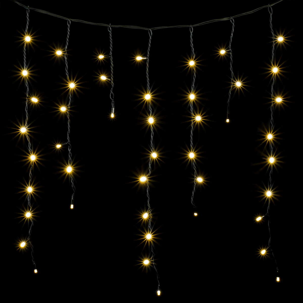 Гирлянда Бахрома с Колпачком 3,2 x 0,9 м Тепло-Белая 220В, 180 LED, Провод Черный ПВХ, IP65