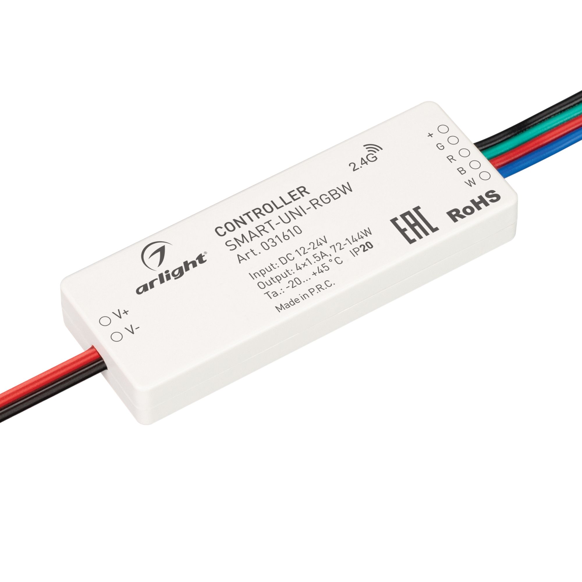 Контроллер SMART-UNI-RGBW (12-24V, 4x1.5A, 2.4G) (Arlight, IP20 Пластик, 5 лет) контроллер easybus для светодиодной ленты 5 в 1 монохромный cct rgb rgbw rgb cct 5x4a es b dc