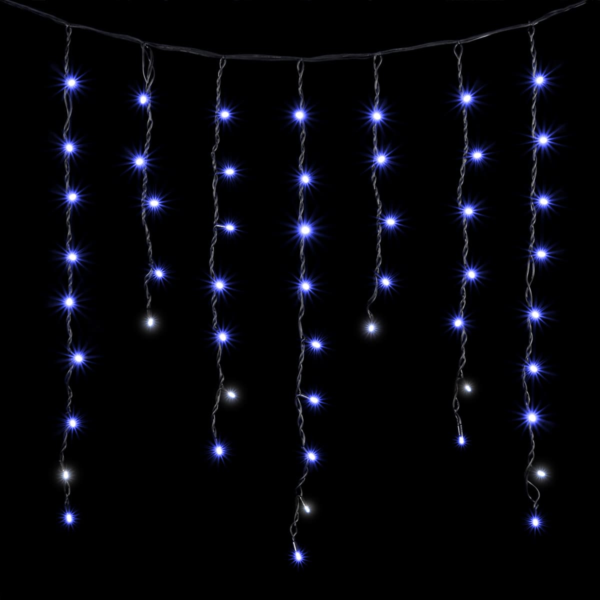 Гирлянда Бахрома 3,2 x 0,9 м Синяя с Мерцанием Белого Диода 220В, 168 LED, Провод Черный Каучук, IP65
