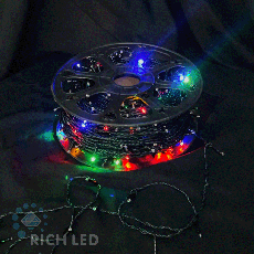 Светодиодная гирлянда Rich LED 100 м в бобине, 500 LED, 24 В, мульти, полный флэш, IP 54, черн/зел провод, резка 5 LED