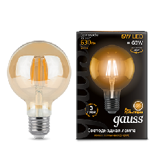 Лампа Gauss Filament G95 6W 550lm 2400К Е27 golden LED 1/21