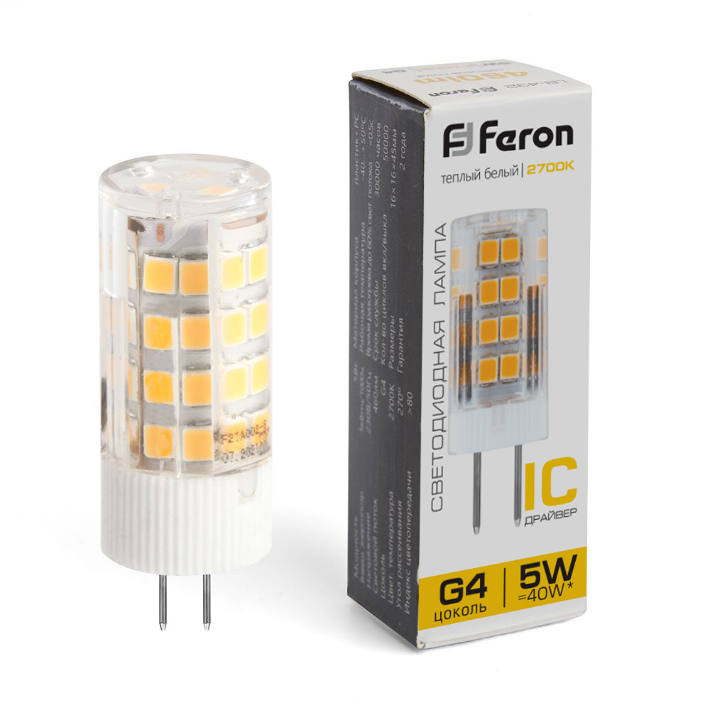 Лампа светодиодная Feron LB-432 G4 5W 175-265V 2700K, 25860