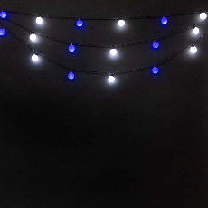 Гирлянда «Шарики» 5м Бело-Синяя, Диаметр Шарика 40мм, 20 LED, Провод Черный Каучук, IP54