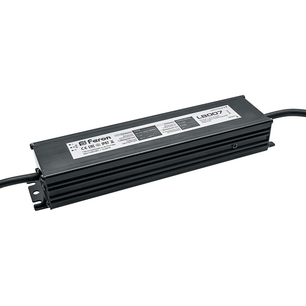Трансформатор электронный для светодиодной ленты 100W 12V IP67 (драйвер), LB007 FERON трансформатор электронный для светодиодной ленты 150w 12v ip67 драйвер lb007 feron