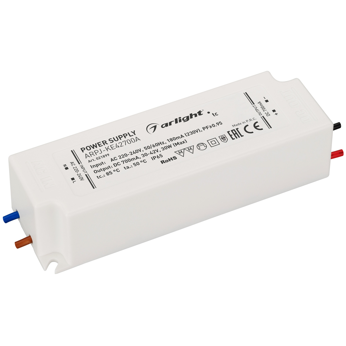 Блок питания ARPJ-KE42700A (30W, 700mA, PFC) (Arlight, IP65 Пластик, 5 лет) контроллер тока sr kn041cc din 12 48v 4x350 700ma arlight