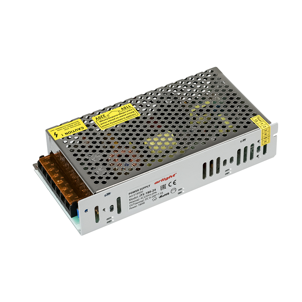 Блок питания JTS-180-24 (0-24V, 7.5A, 180W) (Arlight, IP20 Сетка, 2 года) регулируемые источники питания постоянного тока поддержка постоянного напряжения и постоянного тока 60v 8a 480w понижающий модуль без wi fi