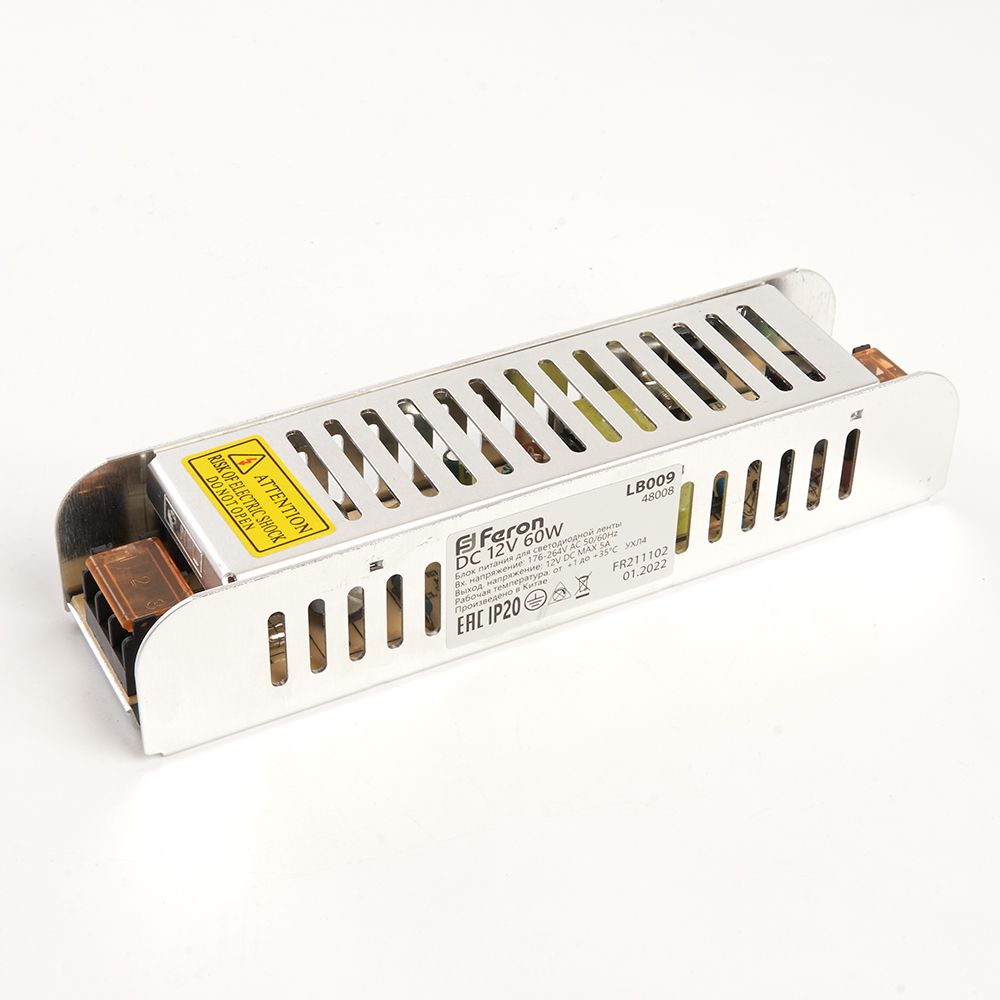 Трансформатор электронный для светодиодной ленты 60W 12V (драйвер), LB009 FERON трансформатор электронный для светодиодной ленты 24w 12v драйвер lb009 feron