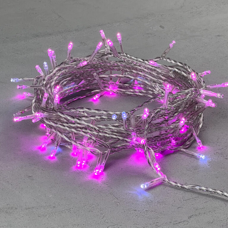 Гирлянда Нить 10м Розовая с Мерцанием Белого Диода 24В, 100 LED, Провод Прозрачный ПВХ, IP54