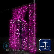 Светодиодная занавеса 600 LED, 52 Ватт, IP54, для улицы и помещения, провод Прозрачный, Свечение: мерцание, RL-C2*3F-T/P
