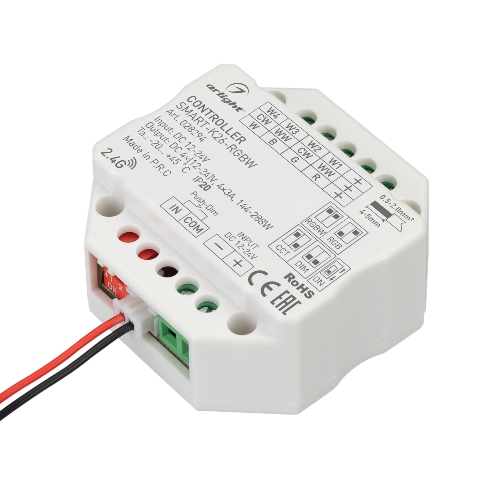 Контроллер SMART-K26-RGBW (12-24V, 4x3A, 2.4G) (Arlight, IP20 Пластик, 5 лет) панель sens smart p22 rgbw white 12 24v 4x3a 2 4g arlight ip20 пластик 5 лет