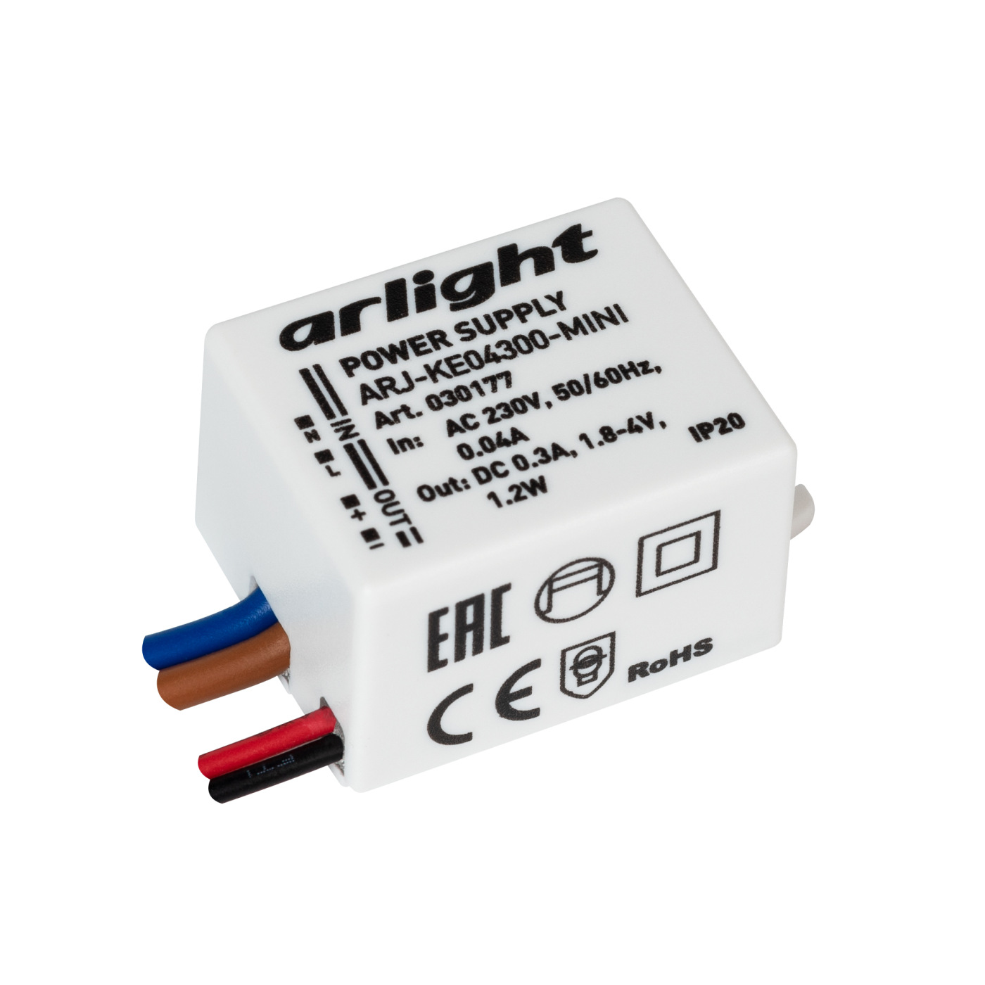 Блок питания ARJ-KE04300-MINI (1.2W, 300mA) (Arlight, IP20 Пластик, 5 лет) лента светодиодная 5м адаптор gls 2835 60 4 8 12 ip20 pro 6 5 kit 500422