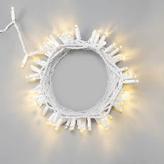 Гирлянда Нить 10м Тепло-Белая 24В, 100 LED, Провод Белый Каучук 2,3мм, IP65