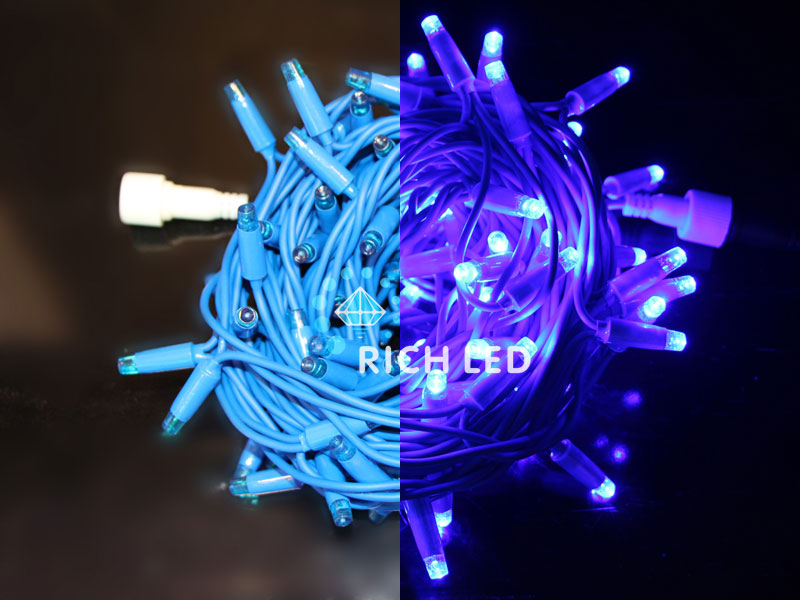 Светодиодная гирлянда Rich LED 10 м, 100 LED, 220 В, соединяемая, синий резиновый провод, синяя RL-S10C-220V-RB/B