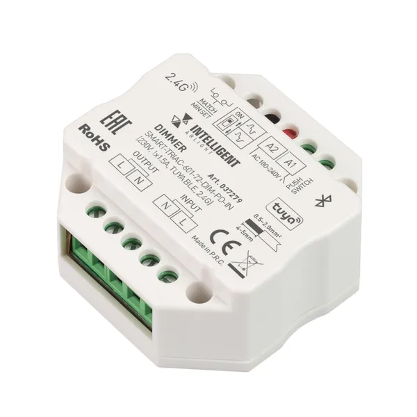 INTELLIGENT ARLIGHT Диммер SMART-TRIAC-601-72-DIM-PD-IN (230V, 1x1.5A, TUYA BLE, 2.4G) (IARL, IP20 Пластик, 5 лет) intelligent smart battery charger led display for 1 5v aa aaa nimh rechargeable batteries 8 slots lithium battery charger