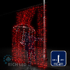 Светодиодная занавеса 600 LED, 58 Ватт, IP54, для улицы и помещения, провод Прозрачный, Свечение: постоянное, RL-C2*3-T/R