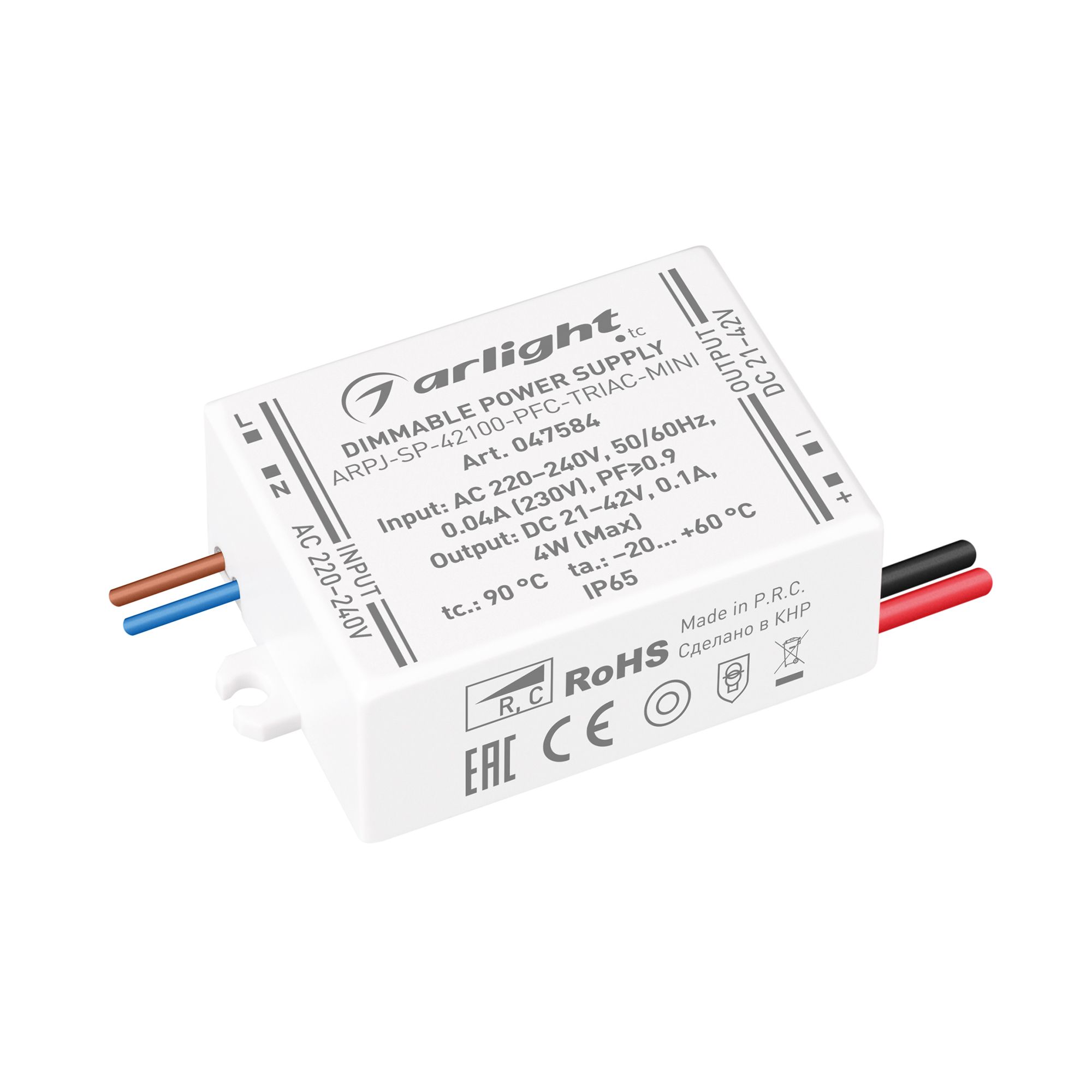 

Блок питания ARPJ-SP-42100-PFC-TRIAC-MINI (4W, 21-42V, 100mA) (Arlight, IP65 Пластик, 5 лет), 047584