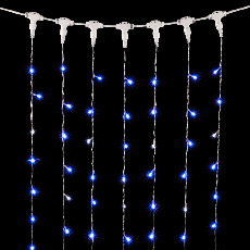 Гирланда Занавес 2 x 2 м Синий с Мерцанием Белого Диода 220В, 400 LED, Провод Прозрачный ПВХ, IP54