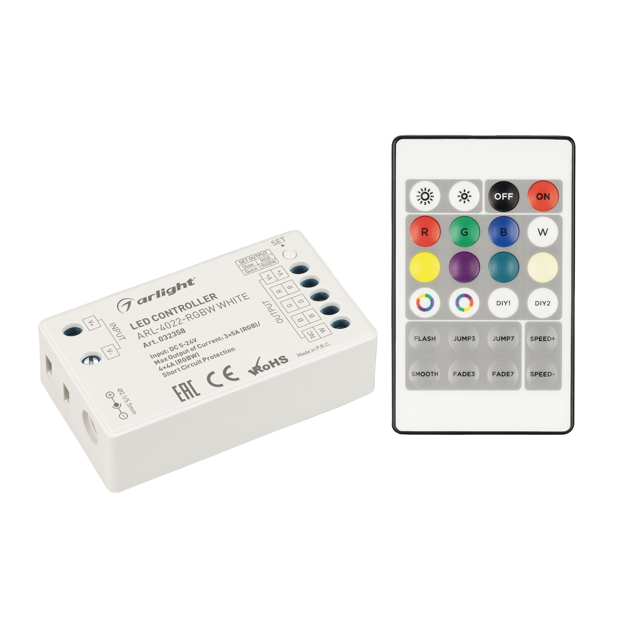 Контроллер ARL-4022-RGBW White (5-24V, 4x4A, ПДУ 24кн, RF) (Arlight, IP20 Пластик, 3 года) контроллер ard classic sync rgb 1000led white 230v 80w rf пду ardecoled закрытый