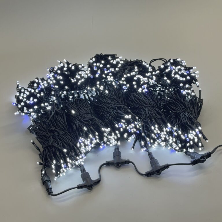 Комплект 5 Белых Нитей по 20м с Мерцанием Белого Диода 1000 LED Провод Черный Каучук 23мм IP54 20890₽