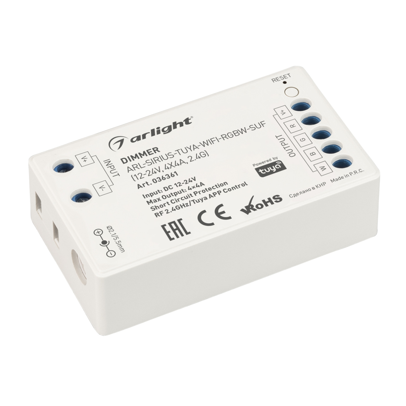 Диммер ARL-SIRIUS-TUYA-WIFI-RGBW-SUF (12-24V, 4x4A, 2.4G) (Arlight, IP20 Пластик, 3 года) контроллер hx 806sb 2048 pix 12 24v sd card wifi arlight