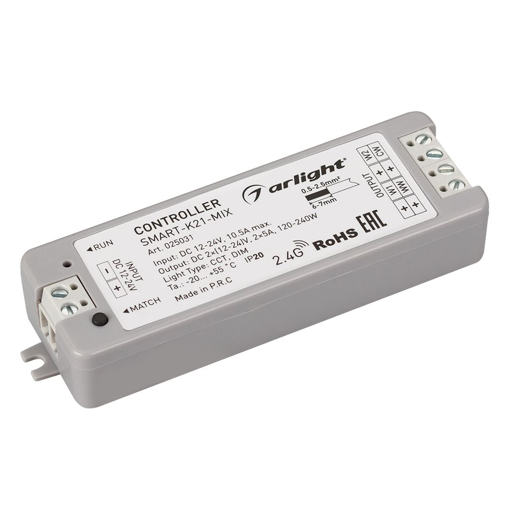 Контроллер SMART-K21-MIX (12-24V, 2x5A, 2.4G) (Arlight, IP20 Пластик, 5 лет) контроллер ard classic sync rgb 1000led white 230v 80w rf пду ardecoled закрытый