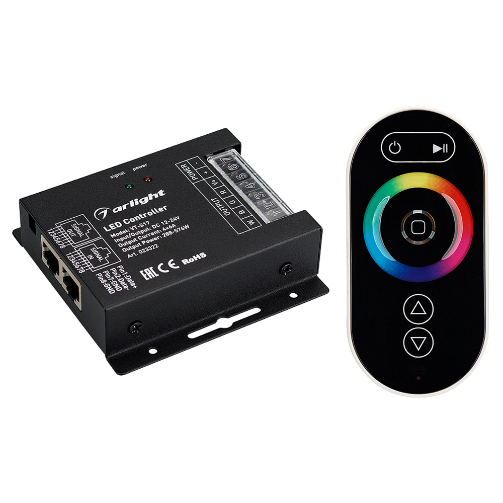 Контроллер VT-S17-4x6A (12-24V, ПДУ Овал, RF) (Arlight, IP20 Металл, 3 года) контроллер hx 802se 2 6144 pix 5 24v sd карта пду arlight