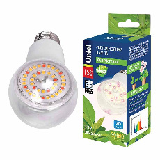 Лампа светодиодная для растений Uniel E27 15W прозрачная LED-A60-15W/SPFB/E27/CL PLP30WH UL-00007405