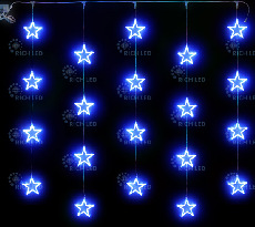 Светодиодный узорный занавес звезды Rich LED, размер 2*2 м, синий, прозрачный провод, 20 звезд, соединяемый, 220 В, RL-CMST2*2-T/B