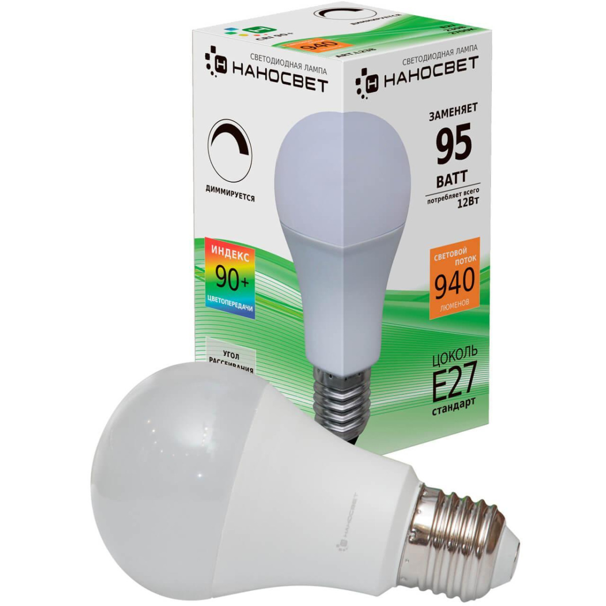 Лампа светодиодная диммируемая Наносвет E27 12W 2700K матовая LE-GLS-D-12E27927 L238 654₽