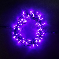Гирлянда Нить 10м Пурпурная 24В, 100 LED, Провод Черный ПВХ, IP54