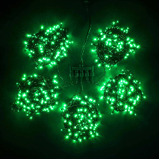 Комплект 5 Зеленых Нитей по 20м, 1000 LED, Провод Черный ПВХ, IP54