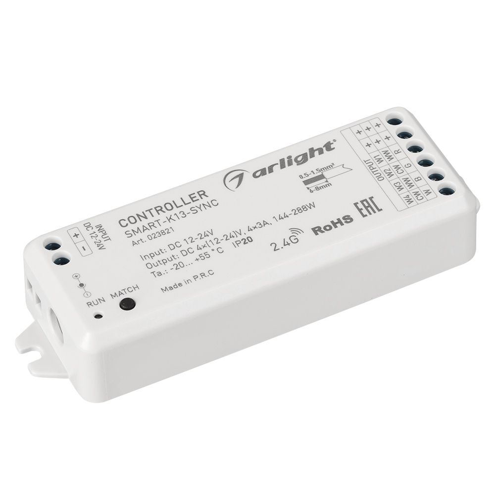 Контроллер SMART-K13-SYNC (12-24V, 4x3A, 2.4G) (Arlight, IP20 Пластик, 5 лет) панель sens smart p22 rgbw white 12 24v 4x3a 2 4g arlight ip20 пластик 5 лет