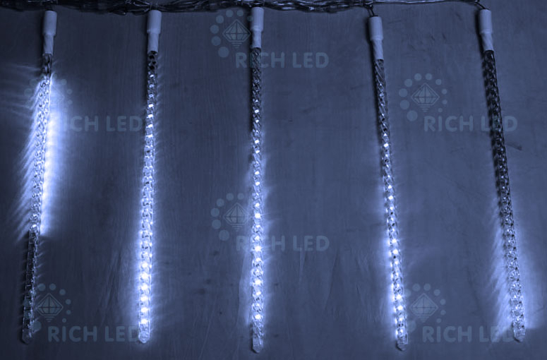 Светодиодные тающие сосульки Rich LED, витая форма, комплект 10 шт. по 80 см, белый, 12 B, соединяемый. RL-MT10*0.8C-12V-W/W, цвет холодный