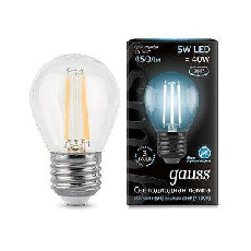 Лампа светодиодная филаментная Gauss E27 5W 4100K прозрачная 105802205