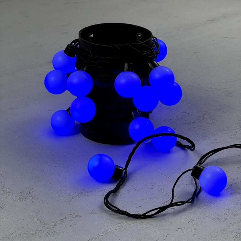 Гирлянда Шарики 5м Синяя 220В Диаметр Шарика 40мм 20 LED Провод Черный Каучук IP65 1990₽