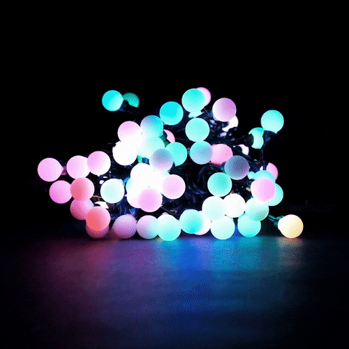 

Гирлянда «Шарики» 10м Разноцветная с Мерцанием 7В, Диаметр Шарика 13мм, 100 LED, Провод Черный Каучук, IP54, SB100-1-2RGB